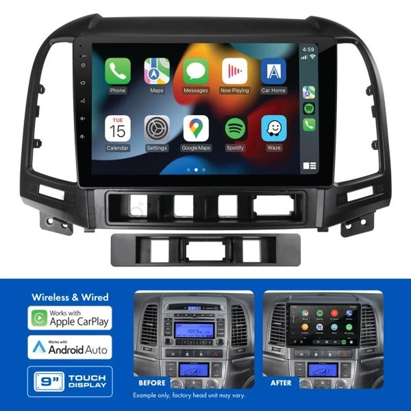 Aerpro AMAHY19 9" Apple CarPlay Andoid Auto Head Unit fits Hyundai Santa Fe 2006-2009 Non-Amplified