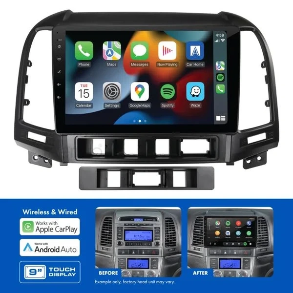 Aerpro AMAHY5 9" Apple CarPlay Andoid Auto Head Unit fits Hyundai Santa Fe 2009-2012