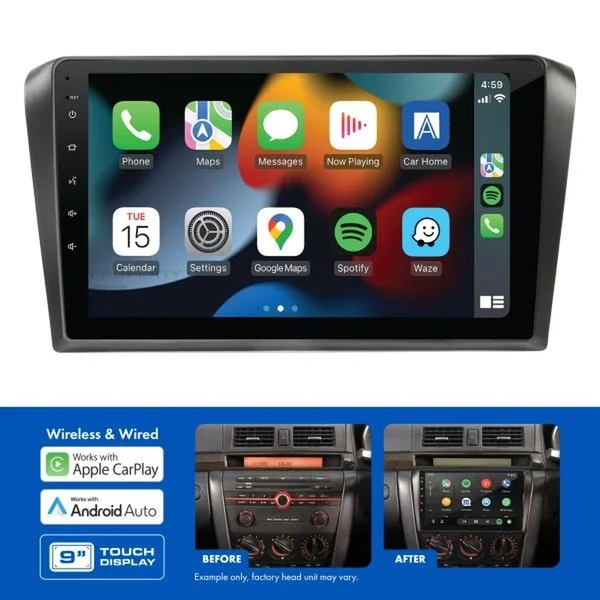 Aerpro AMAMZ6 9" Wireless Apple Carplay Android Auto Head Unit fits Mazda 3 2004-09 Non-Amplified