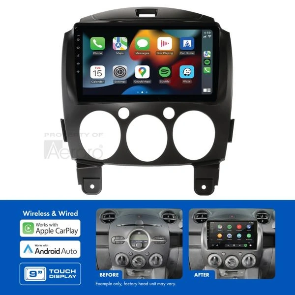 Aerpro AMAMZ7 9" Wireless Apple Carplay Android Auto Head Unit fits Mazda 2 2007-14 with SWC