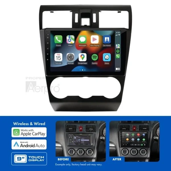 Aerpro AMASU1 9" Wireless Apple Carplay Android Auto Head Unit fits Subaru Forester Impreza XV without 6.1 Touchscreen