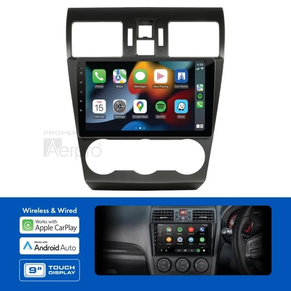 Aerpro AMASU12 9" Apple CarPlay Andoid Auto Head Unit fits Subaru WRX 2014-2015 Without Navigation