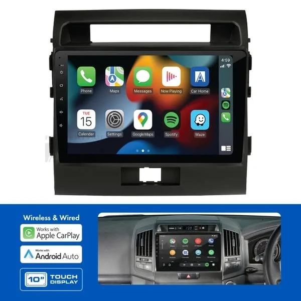 Aerpro AMATO17 10" Wireless Apple Carplay Android Auto Head Unit fits Toyota Landcruiser 200 Series 2007-11 with SWC