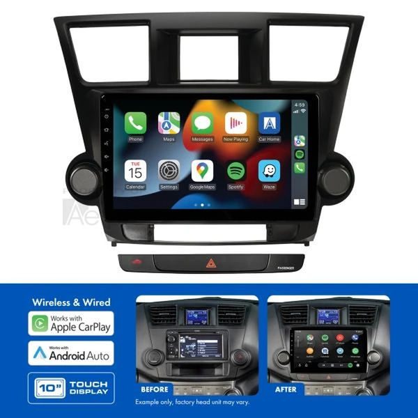 Aerpro AMATO45 10" Wireless Apple Carplay Android Auto Head Unit fits Toyota Kluger Grande 2007-13 Factory Nav Non-Amplified