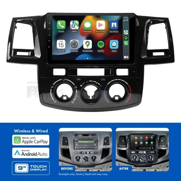 Aerpro AMATO9 9" Wireless Apple Carplay Android Auto Head Unit fits Toyota Hilux 2005-11 with SWC