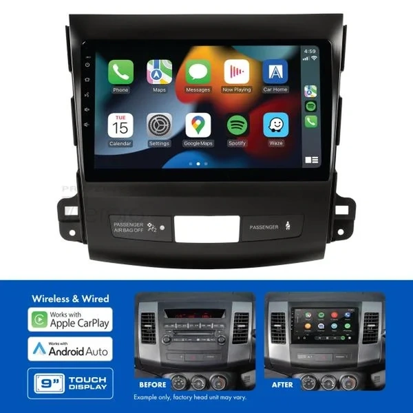 Aerpro AMMB12 9" Wireless Apple CarPlay Android Auto Head Unit fits Mitsubishi Outlander 2007-12 & Peugeot 4007 2009-12 Rockford