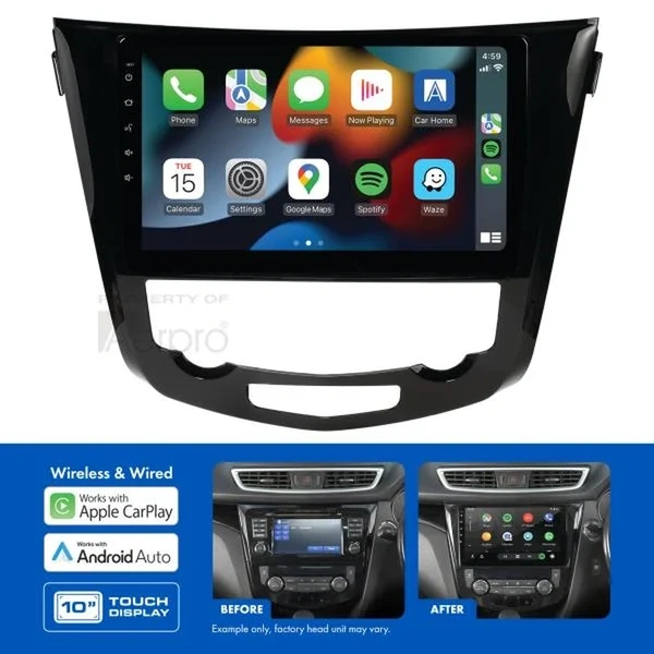 Aerpro AMNI1 10" Wireless Apple CarPlay Android Auto Head Unit fits Nissan Qashqai 2014-19 X-Trail 2014-22 with Factory Navigation & 360 Camera