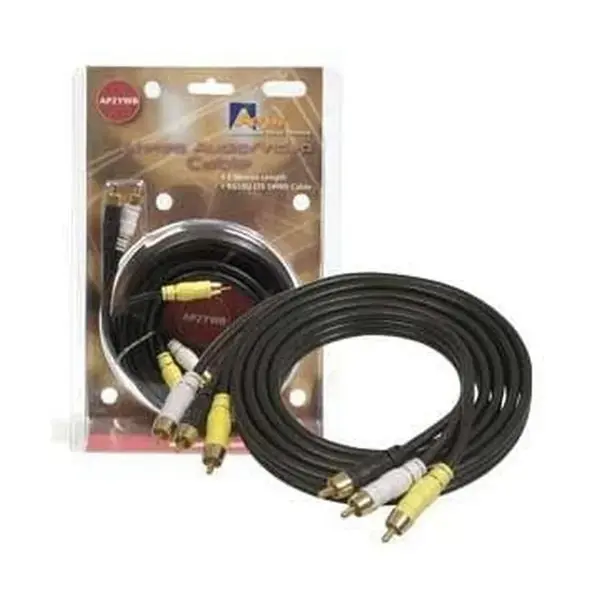 Aerpro AP2YWB A/V Lead 3M-3M Plugs RCA/COAX 75-ohm Yellow/White/Black 2m