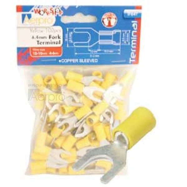 Aerpro TF64Y Terminal Connecters Fork Yellow 6.4mm